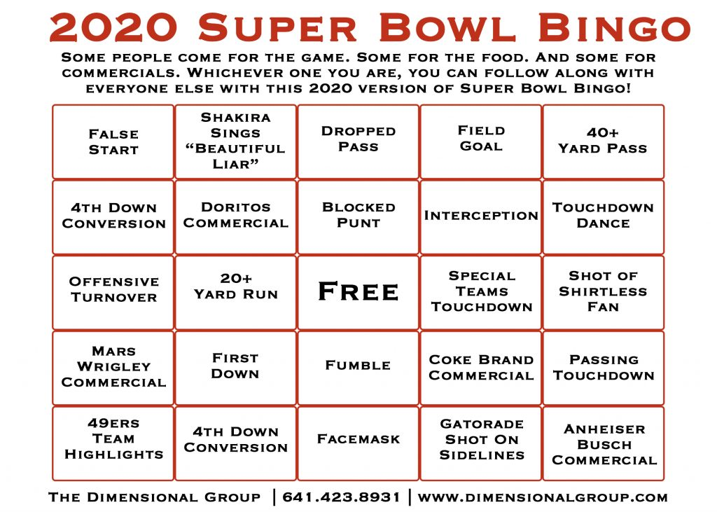 Super Bowl Bingo Cards The Dimensional Group Printable Bingo Cards