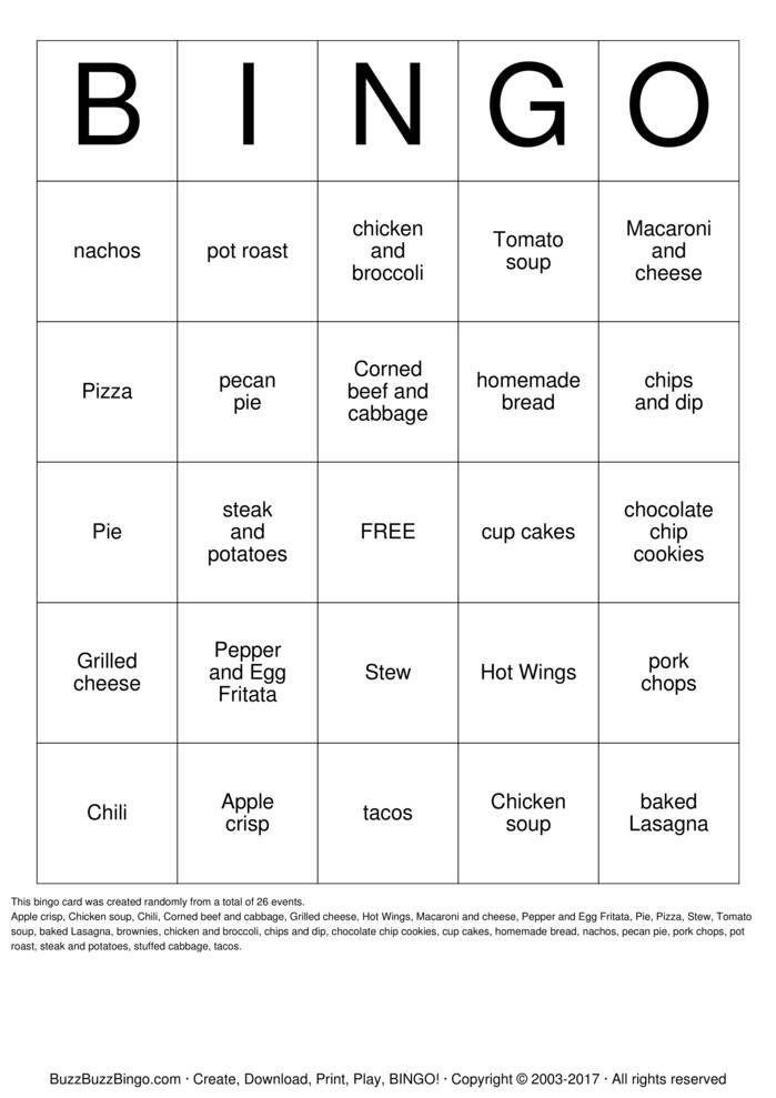 Winter Foods Bingo Cards To Download Print And Customize 