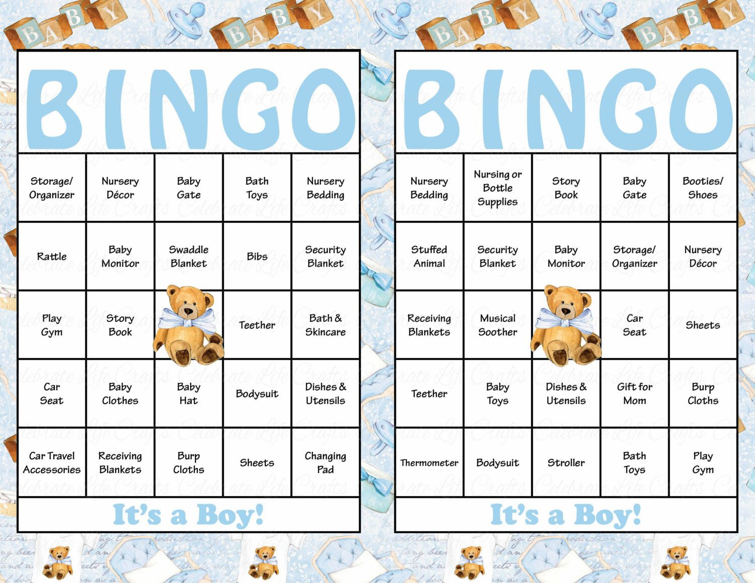 100 Teddy Bear Baby Shower Bingo Cards 100 Unique Prefilled Etsy 