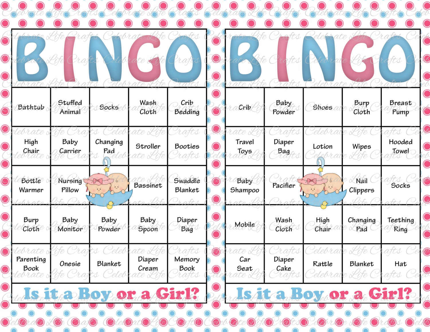 60 Baby Shower Bingo Cards Printable Party Gender Reveal