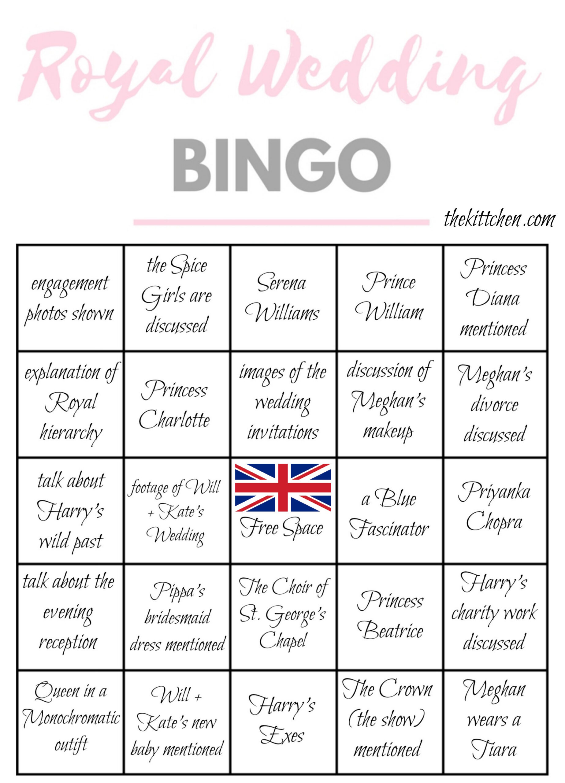 A Royal Wedding Watch Party Royal Wedding Bingo Thekittchen