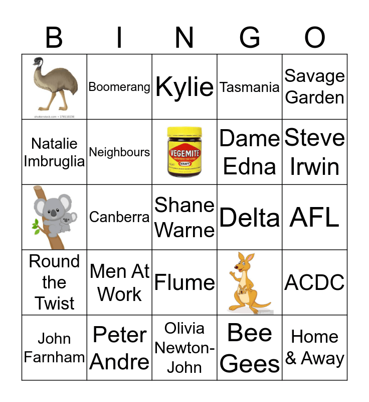 Australia Bingo Card