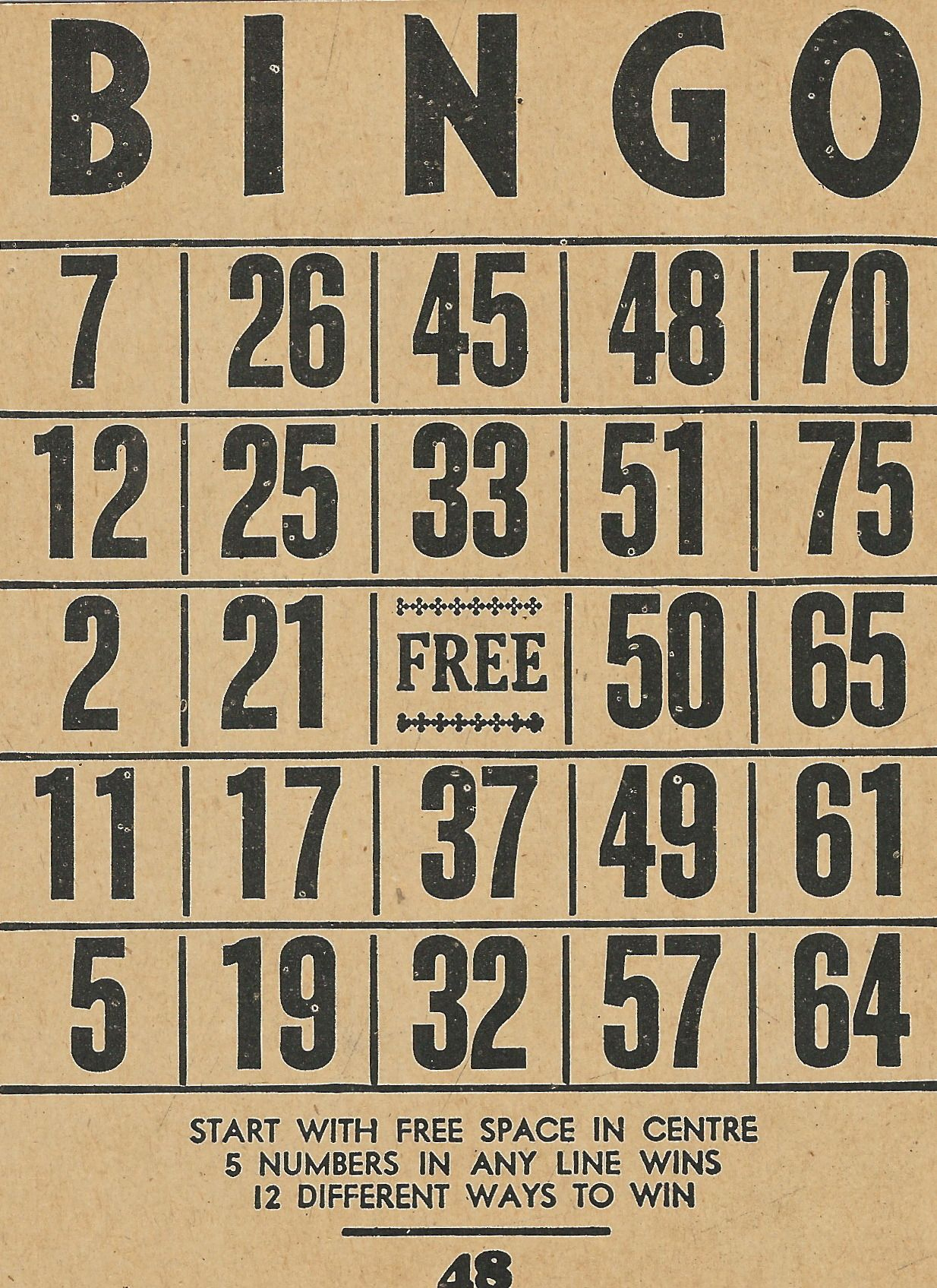 Bingo Card 1950S Vintage Ephemera Collection Bingo Cards 