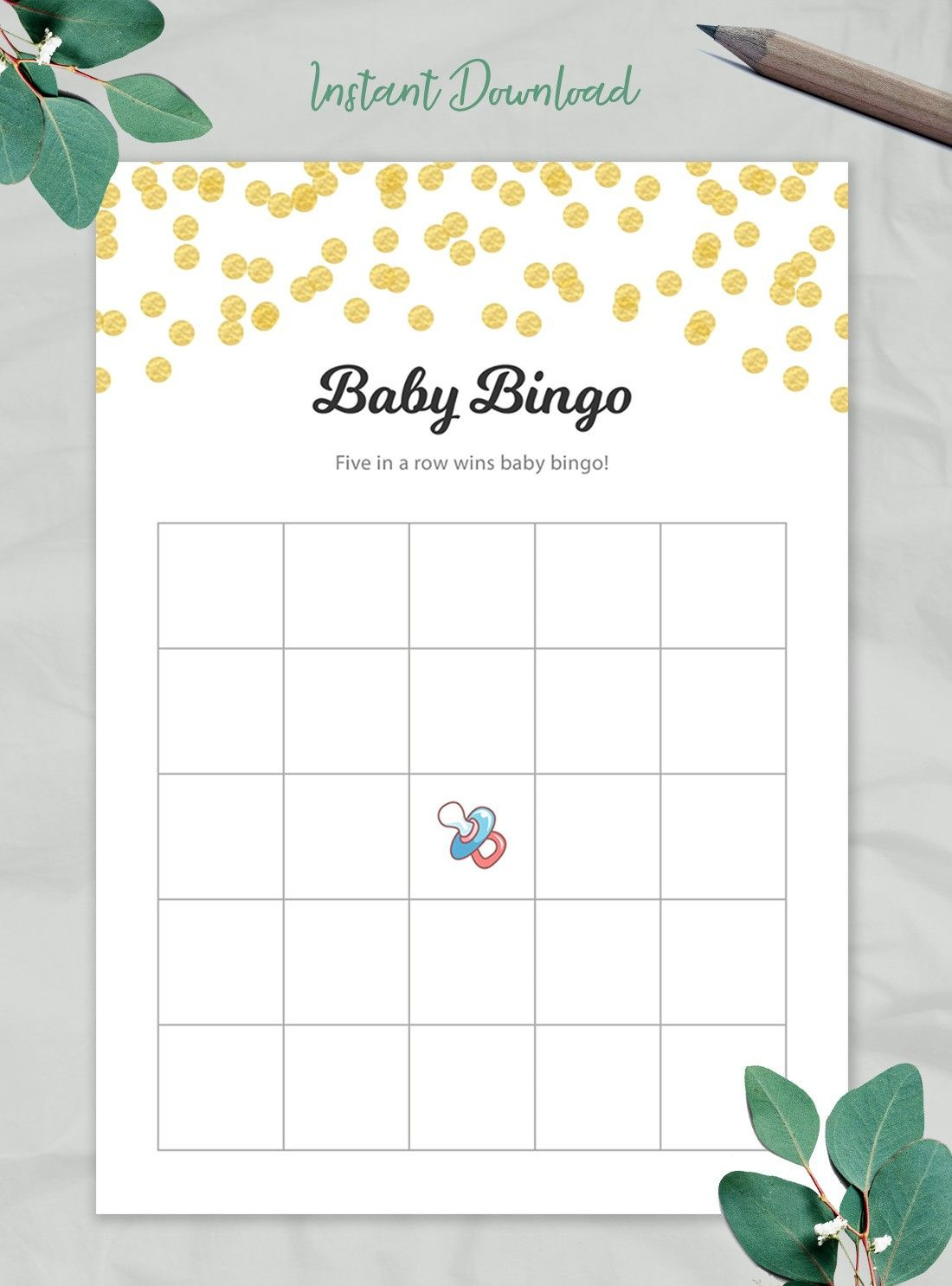 Blank Baby Bingo Game Cards Printable Gold Confetti Baby Etsy Baby 