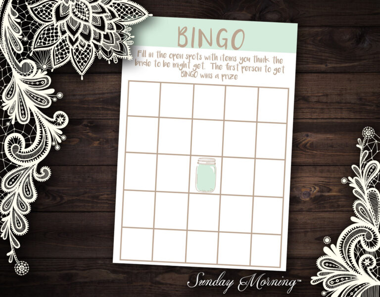 Blank Bingo Template Mason Jar Theme Bingo Card Rustic Wedding Etsy