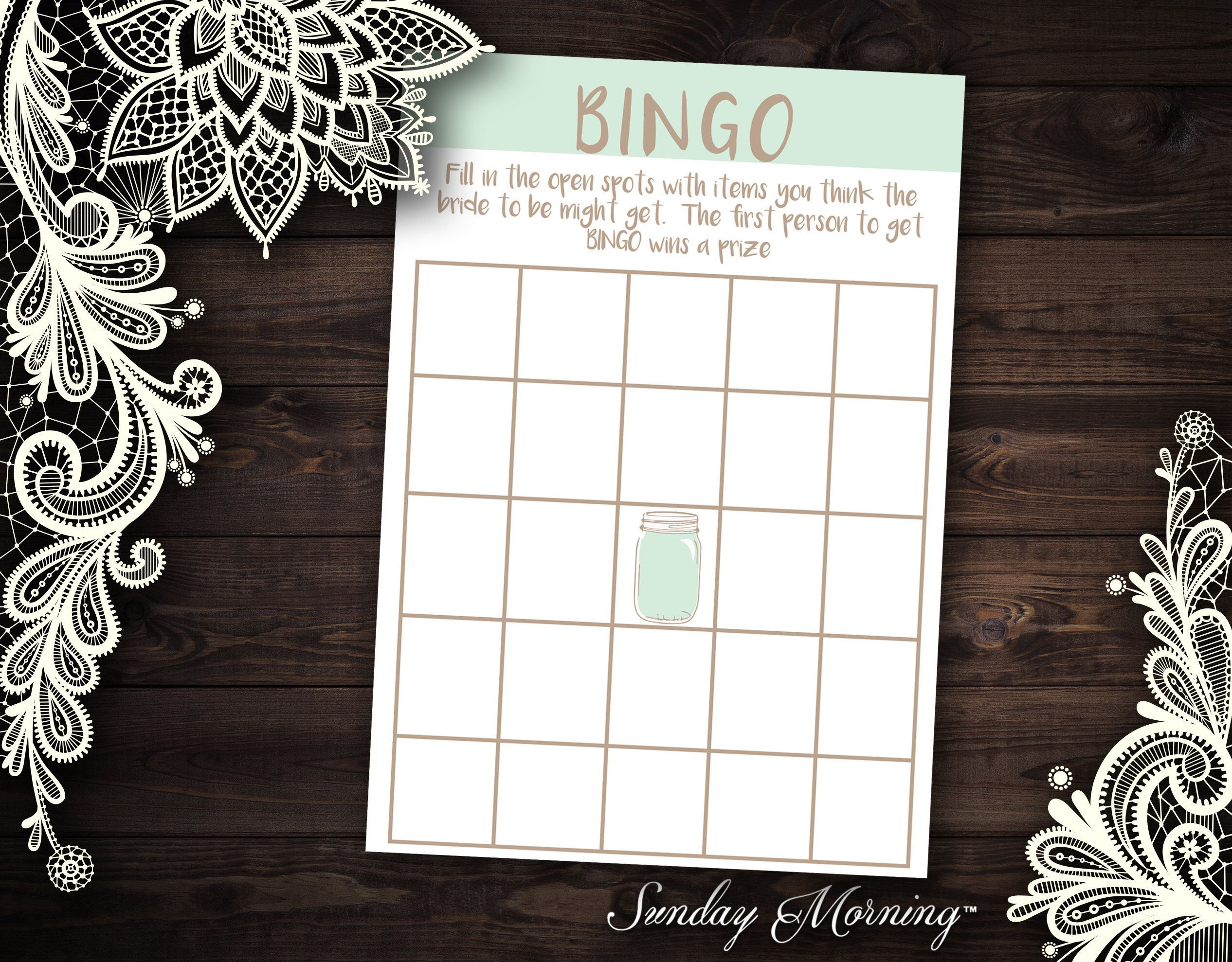 Blank Bingo Template Mason Jar Theme Bingo Card Rustic Wedding Etsy 