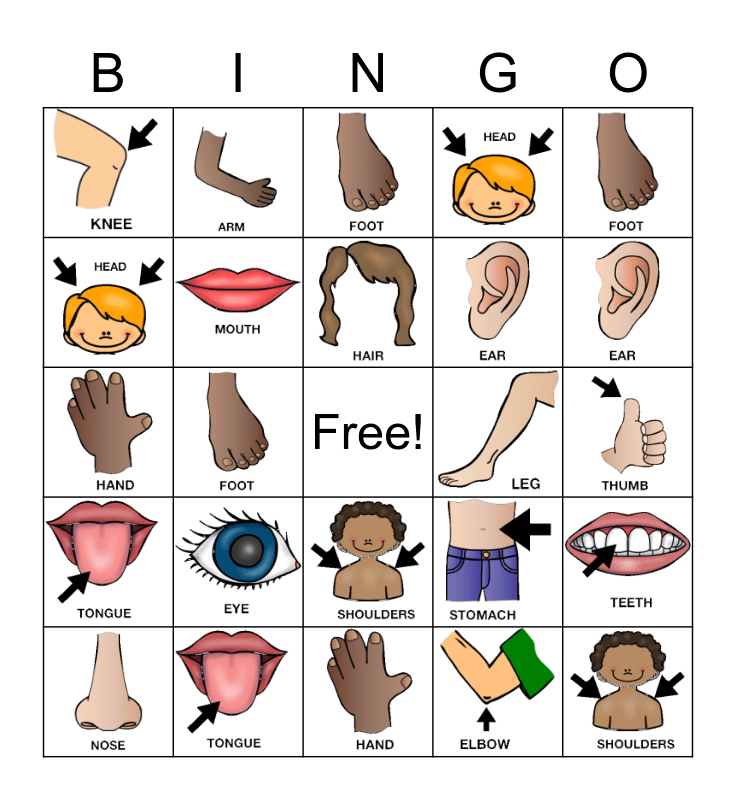 Body Parts Bingo Card