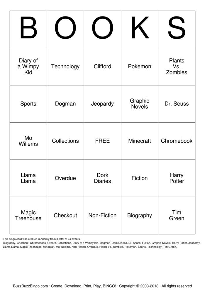 BOOKS Bingo Cards To Download Print And Customize 