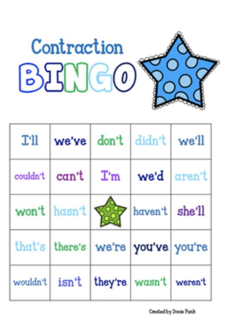 Contractions BINGO 30 Cards Includes Black And White Cards Sight 