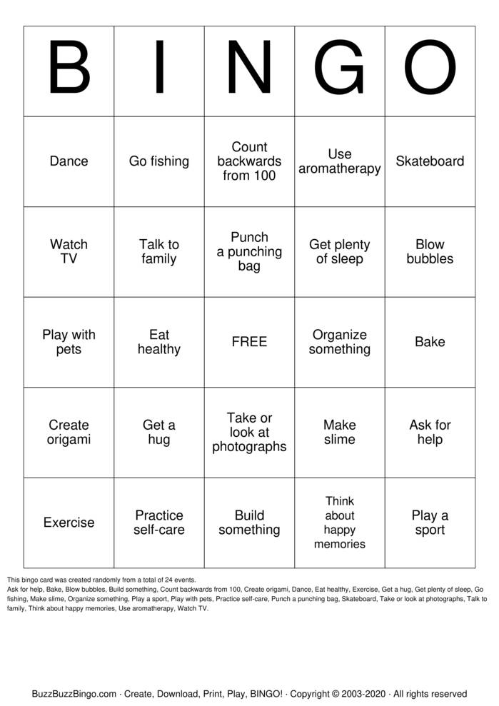 Coping Skills Bingo Cards To Download Print And Customize