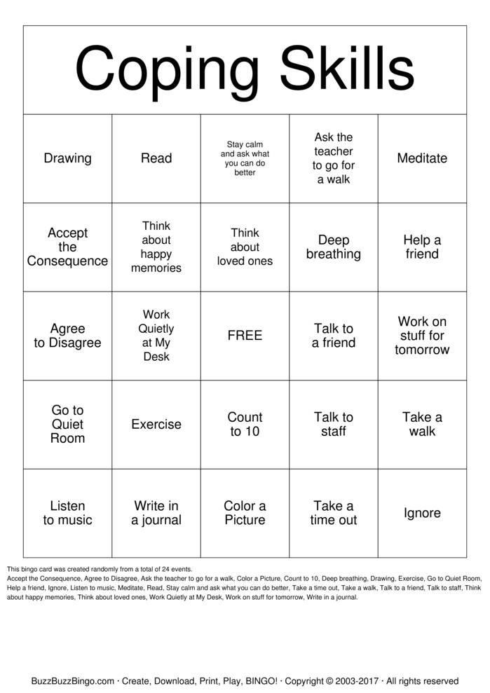 Coping Skills Bingo Cards To Download Print And Customize 