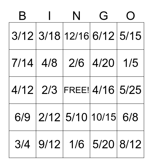 Equivalent Fraction Bingo Printable Free