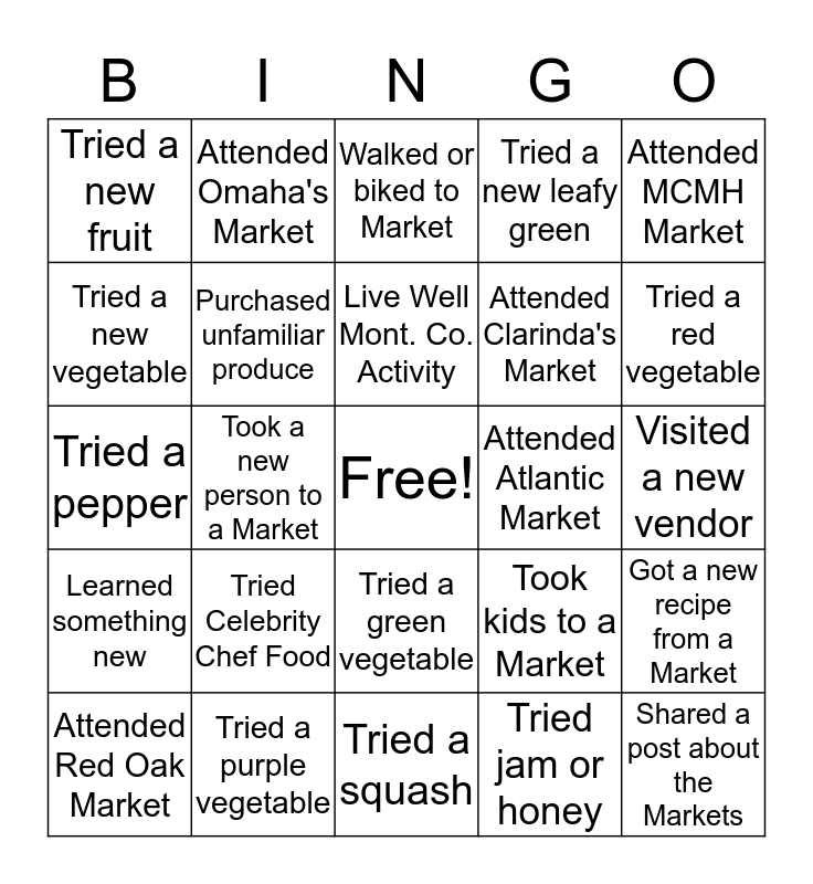 Farmer s Market BINGO Bingo Card