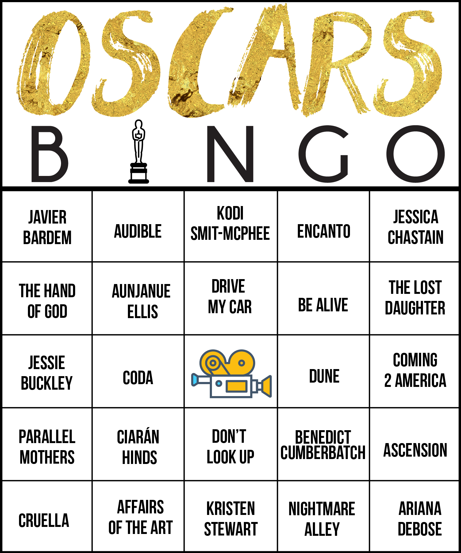 Free Printable 2022 Oscars Bingo Cards Realsimple