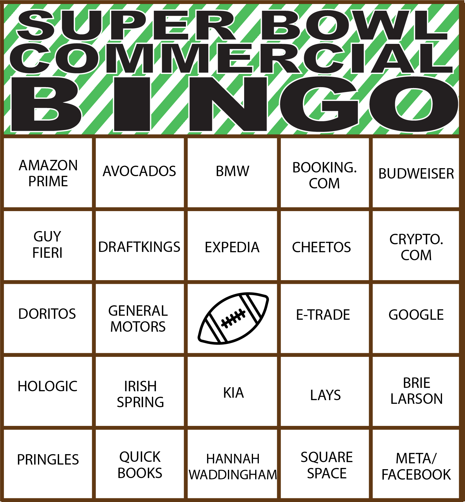 Free Printable 2022 Super Bowl Commercial Bingo Realsimples