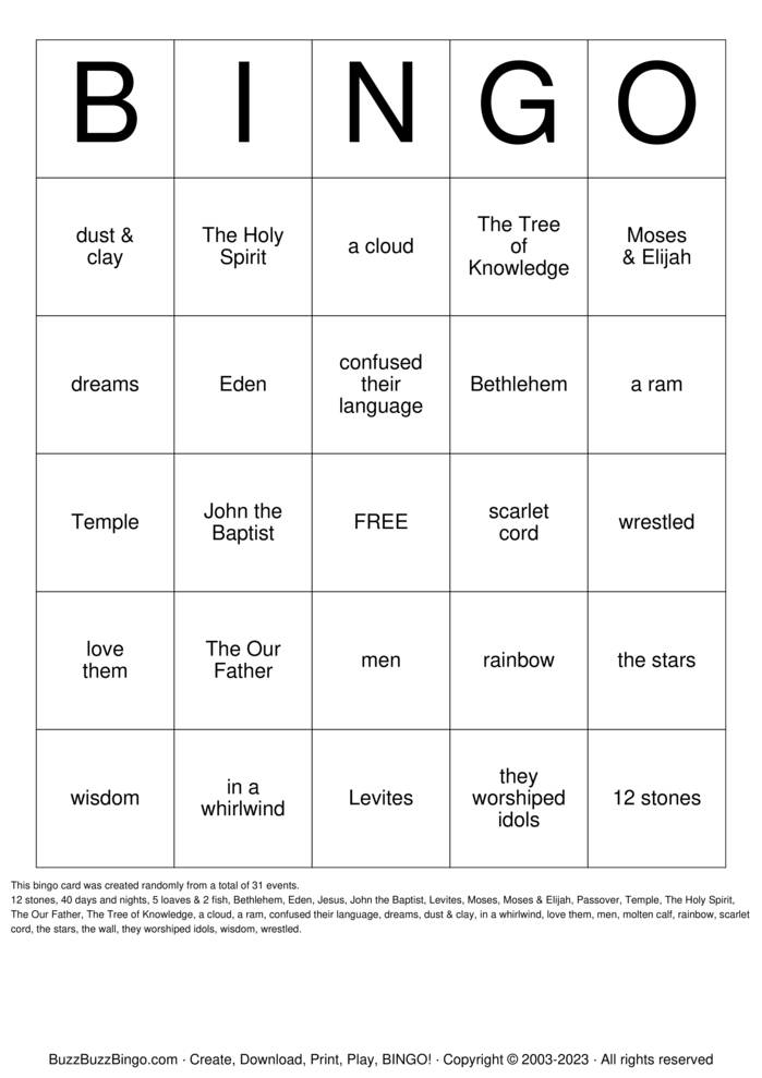 Free Printable Bible Bingo