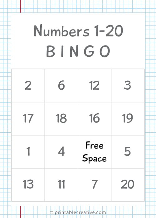 Free Printable Bingo Cards 1 20 FREE PRINTABLE TEMPLATES