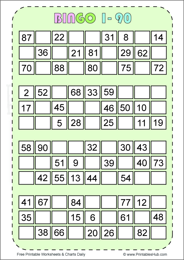 Free Printable Bingo Cards 1 90 PDF Printables Hub
