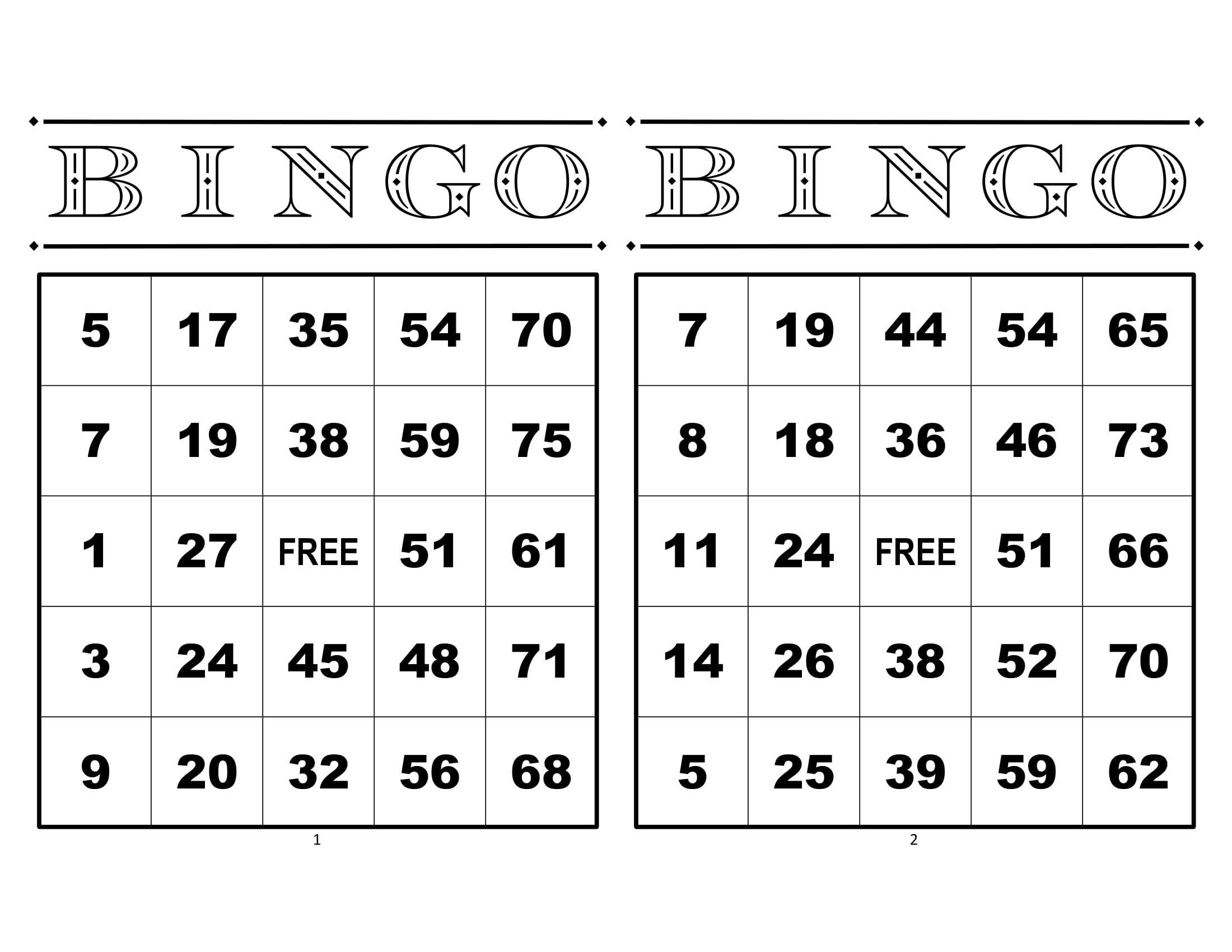 Free Printable Bingo Cards 2 Per Page Bingo Cards 1000 Cards 1 Per 