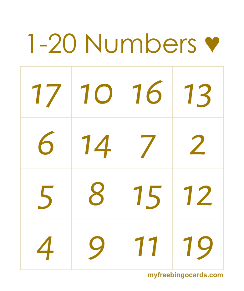 Free Printable Bingo Cards Numbers 1 20 FREE PRINTABLE TEMPLATES