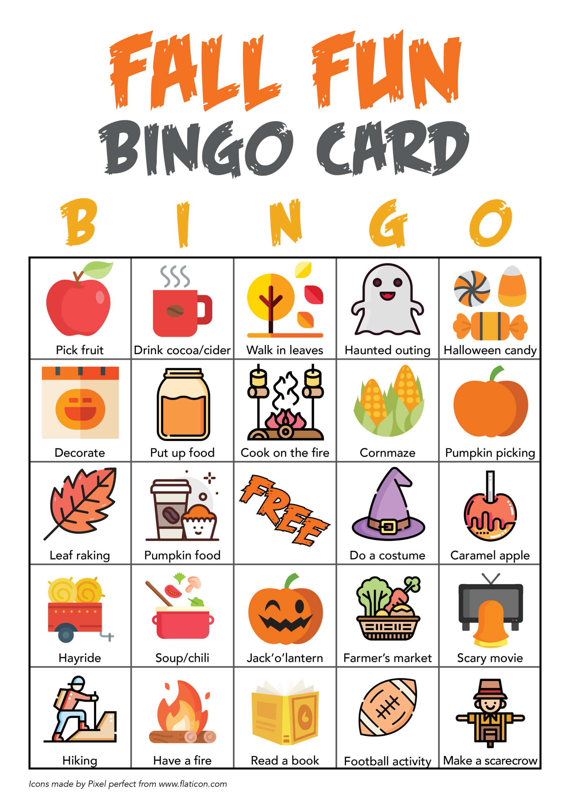 Free Printable For Autumn Activities BINGO Card Weekend Woman Warrior