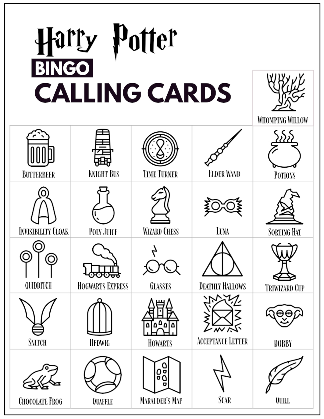 Free Printable Harry Potter Bingo Game Paper Trail Design