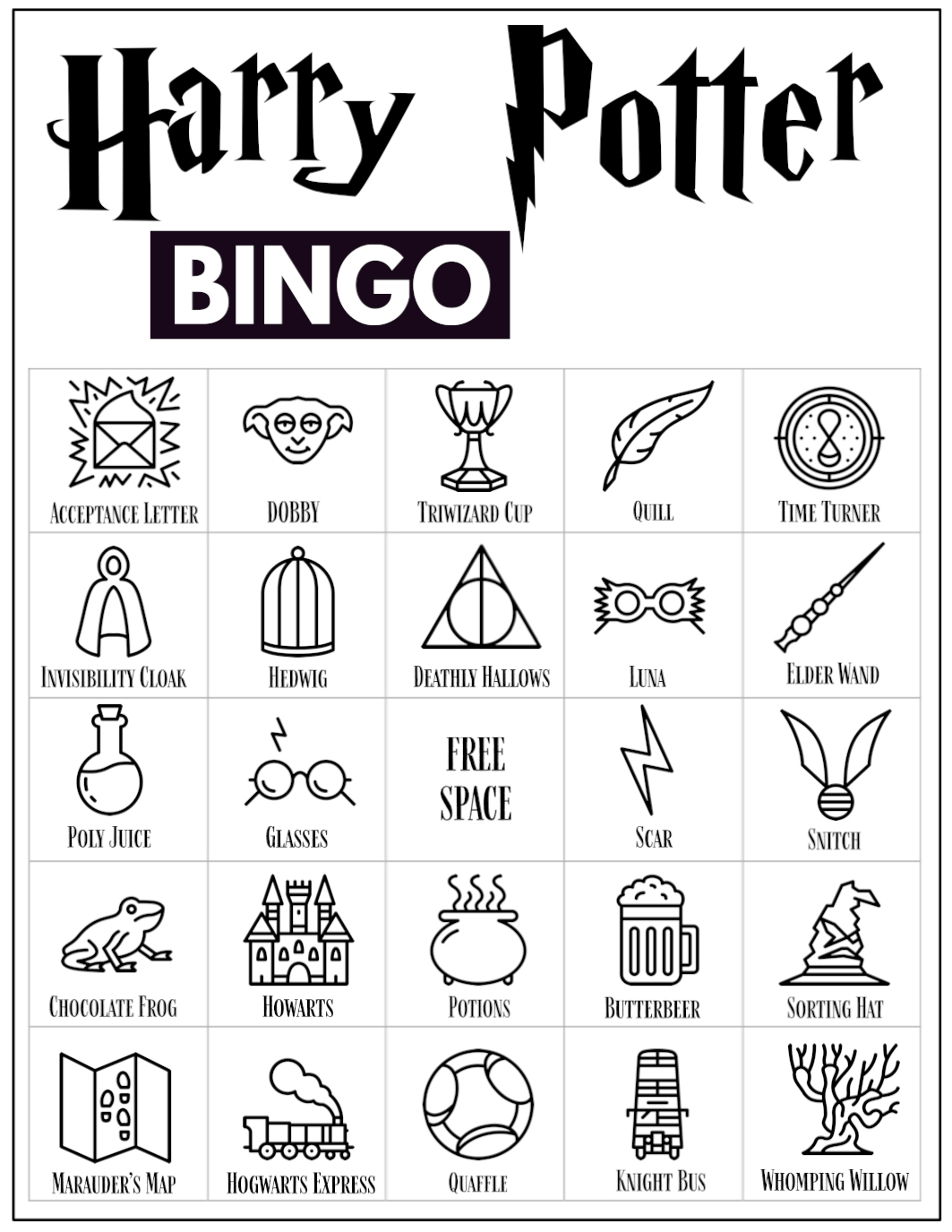 Free Printable Harry Potter Bingo Game Paper Trail Design