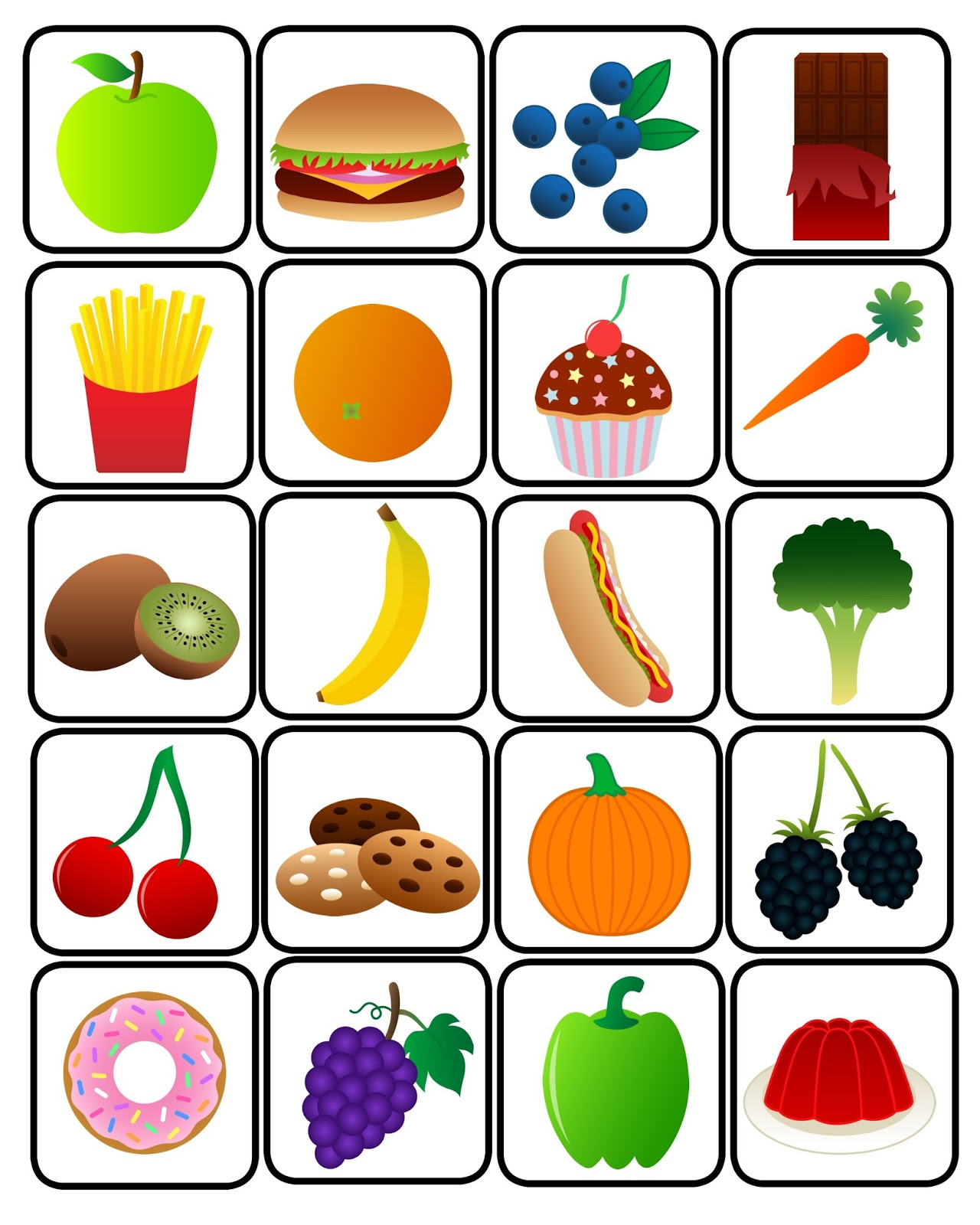 Free Printable Healthy Food Bingo Cards