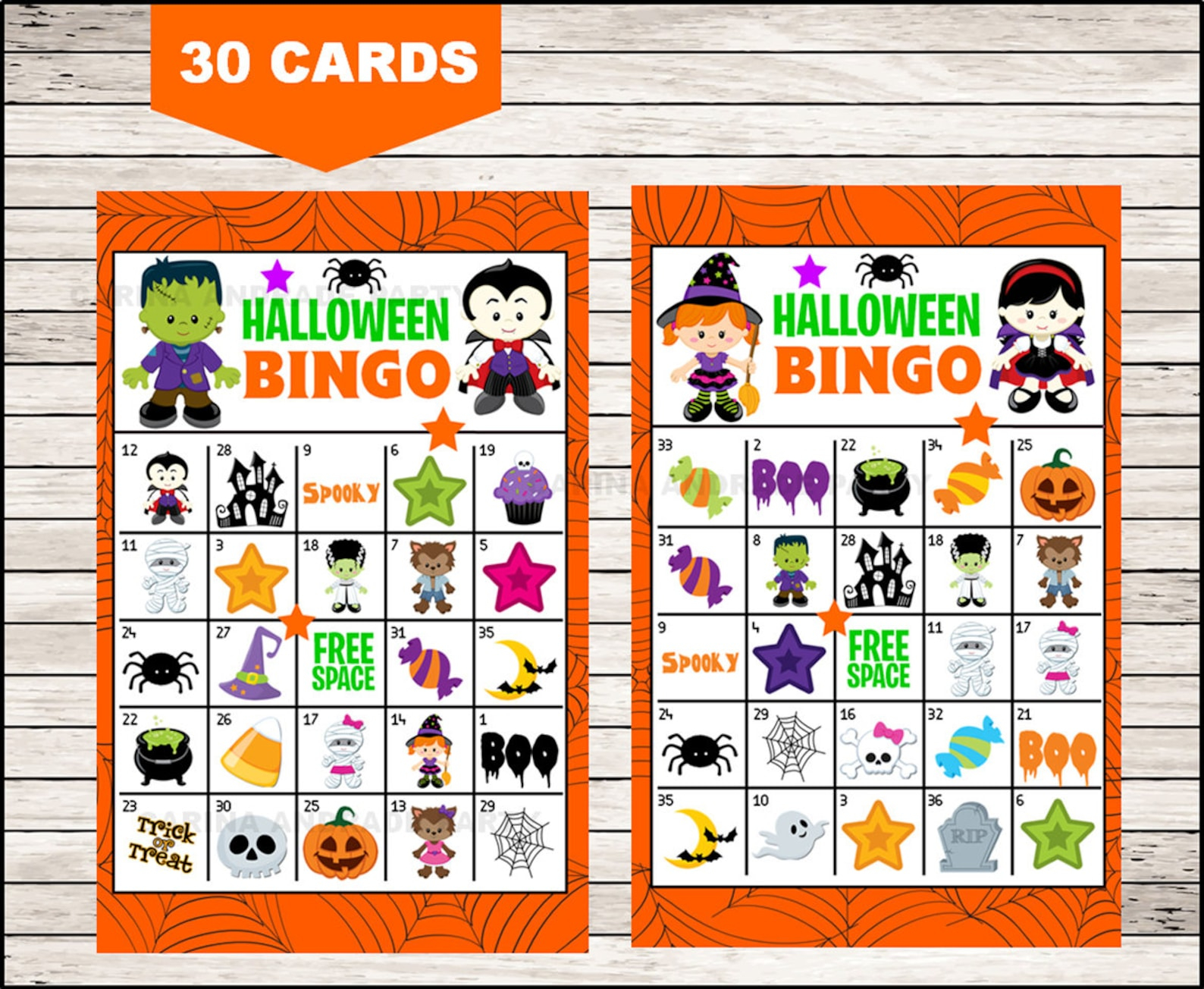 Halloween Bingo Game Printable 30 Different Cards Party Etsy