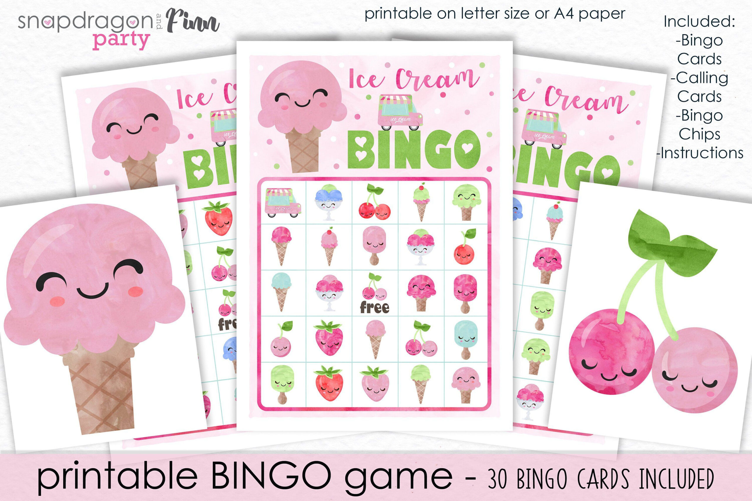 Ice Cream Bingo Printable Party Game 30 Bingo Cards Ice Cream 
