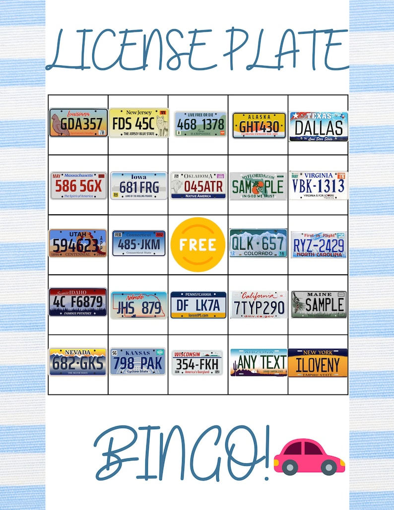 License Plate Bingo Printable