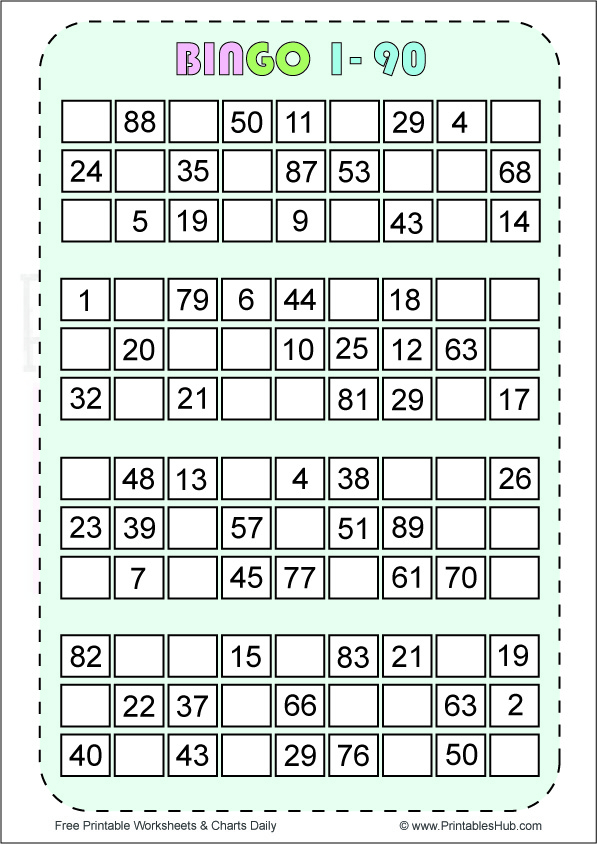 Printable Bingo Cards 1 90 Free