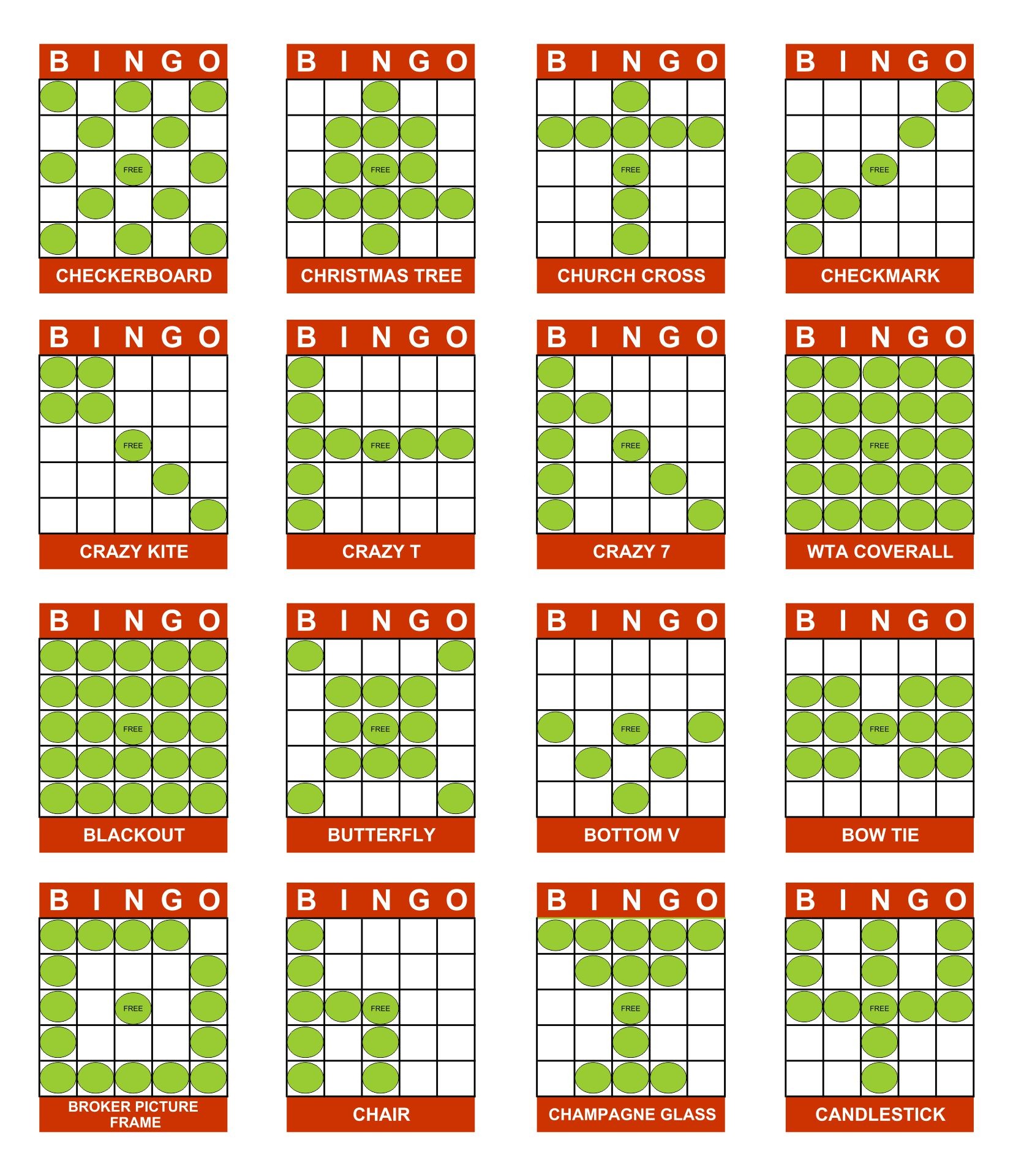 Printable Bingo Patterns