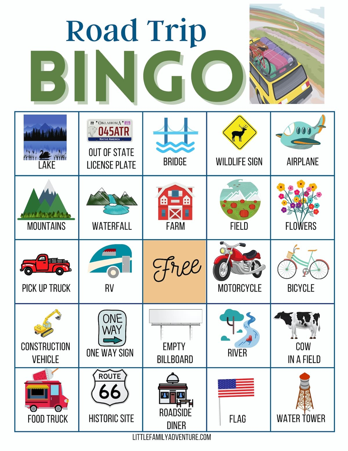 Printable Road Trip Bingo