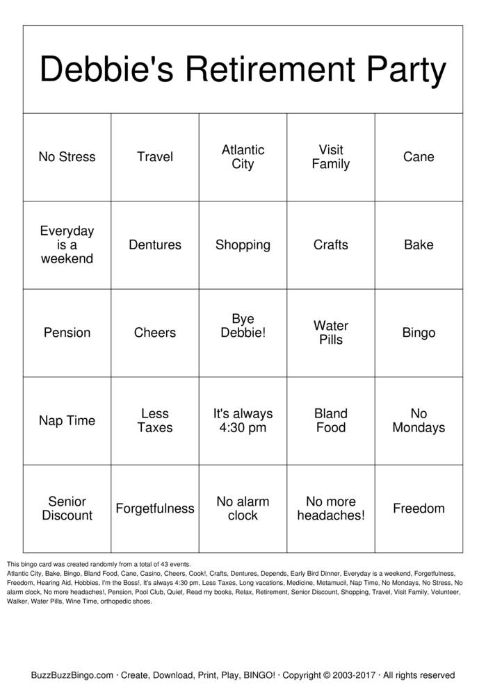 Retirement Bingo Cards To Download Print And Customize 