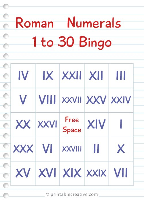 Roman Numeral Bingo Printable PrintableRomanNumerals