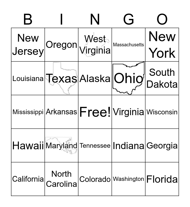 States Bingo Card