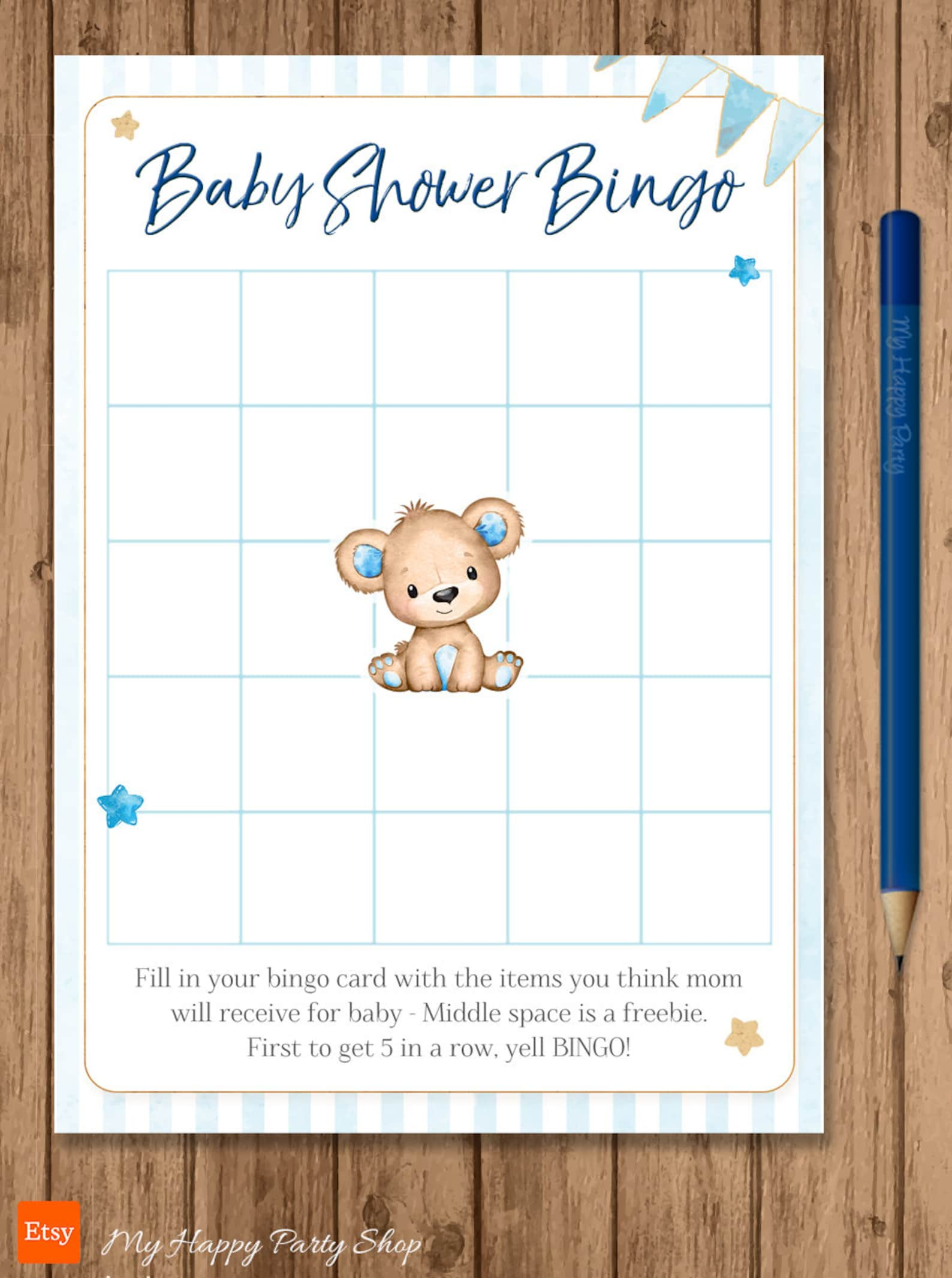 Teddy Bear Baby Shower Bingo Card PRINTABLE Boy Shower Bingo Etsy Espa a