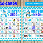 Winter Bingo Printable Game 30 Different Cards Snowman Etsy