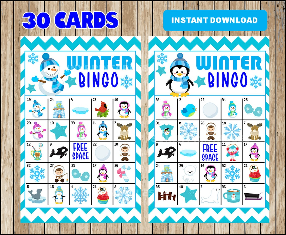 Winter Bingo Printable Game 30 Different Cards Snowman Etsy