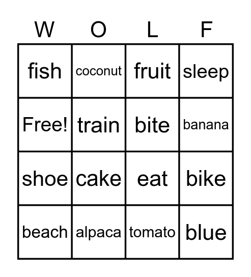 WOLF CLASS BINGO 1 Bingo Card